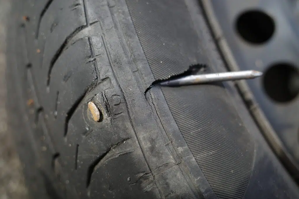 Dangerous Nail Puncture On The Sidewall Of A Tire